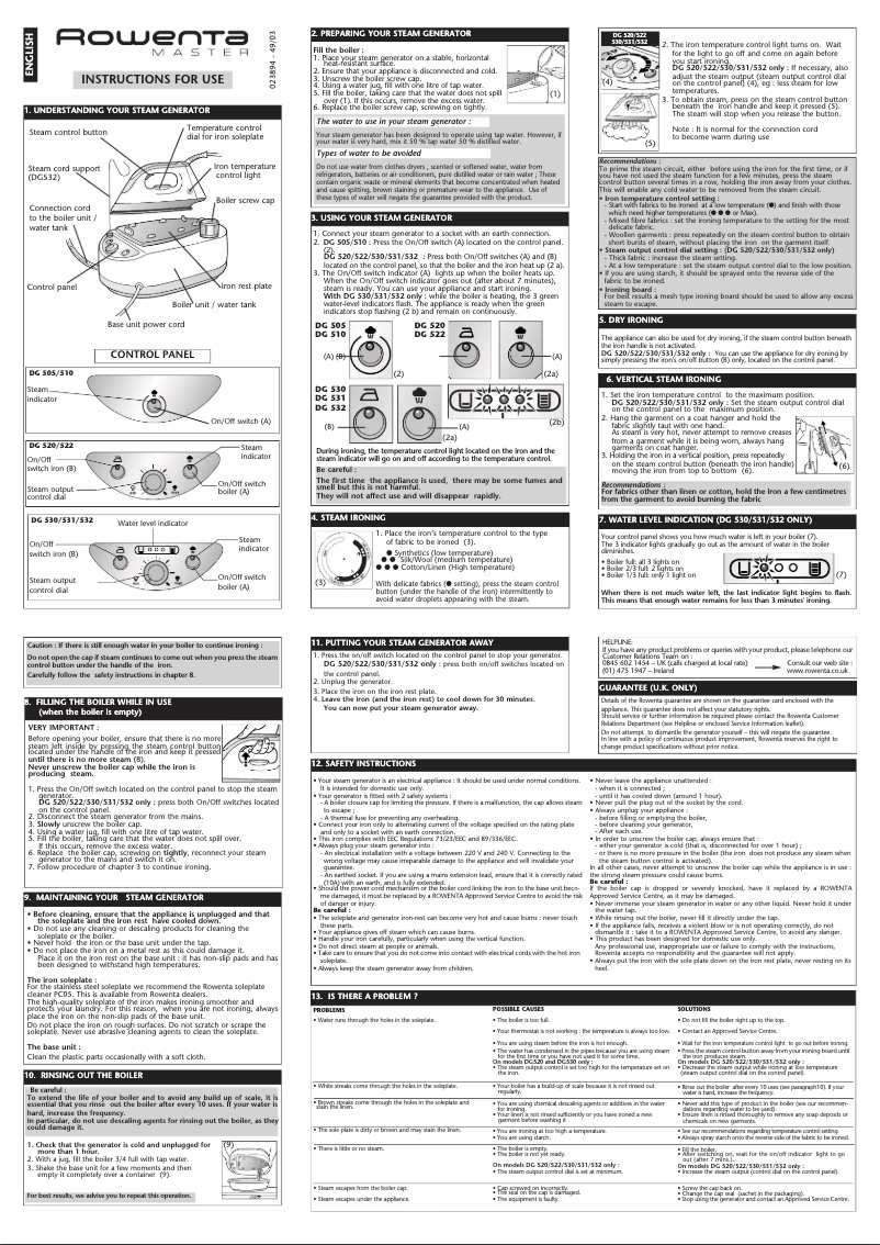 Página 1 del manual Manual de usuario Rowenta Master DG 522