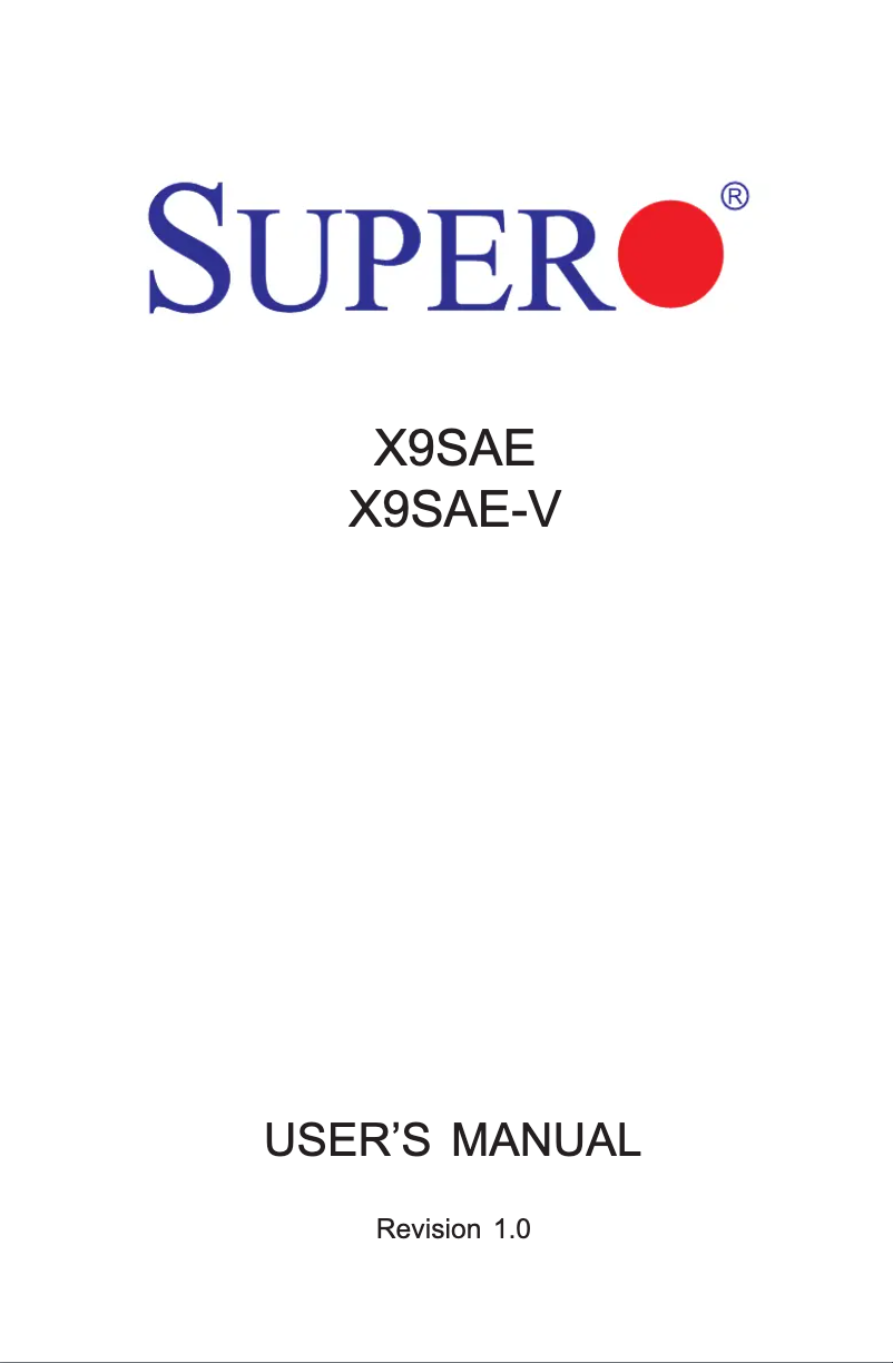 Page n°1 - Manuel utilisateur Supermicro MBD-X9SAE-V-O