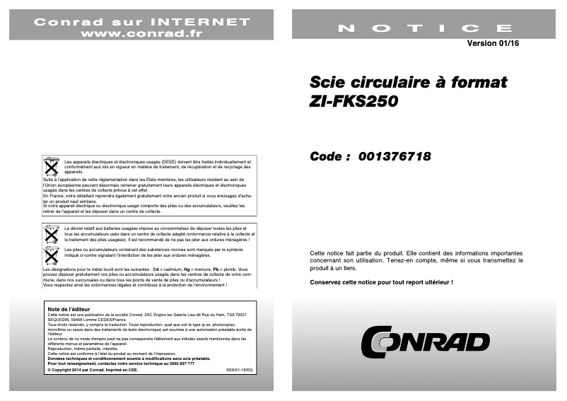 Image de la première page du manuel de l'appareil ZI-FKS250