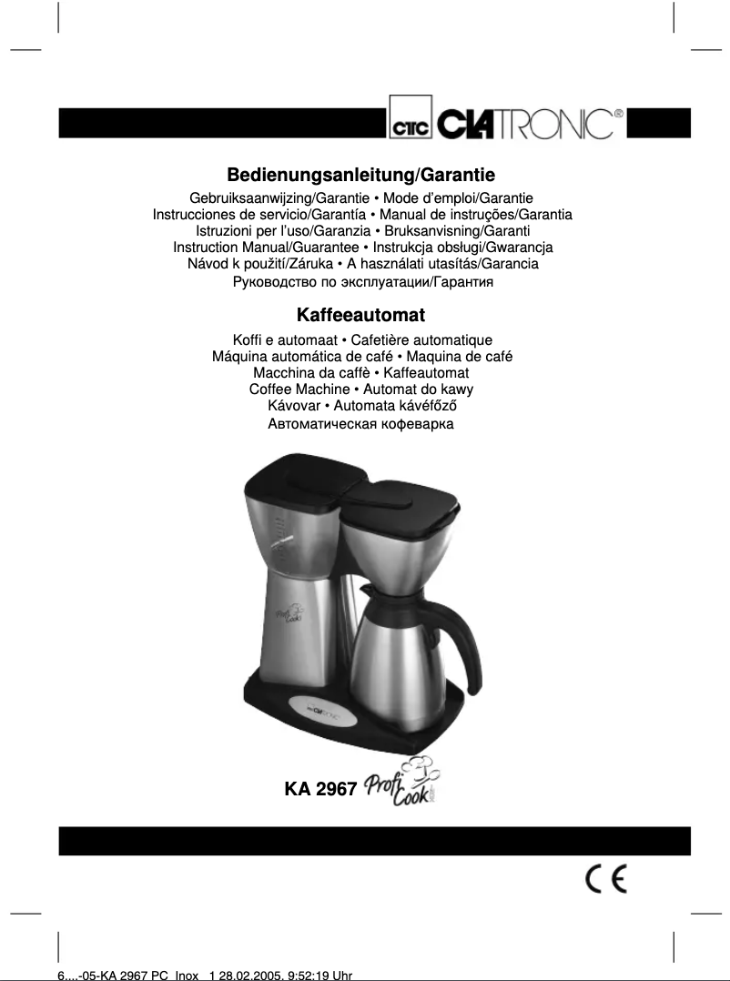 Page 1 de la notice Manuel utilisateur Clatronic KA 2967