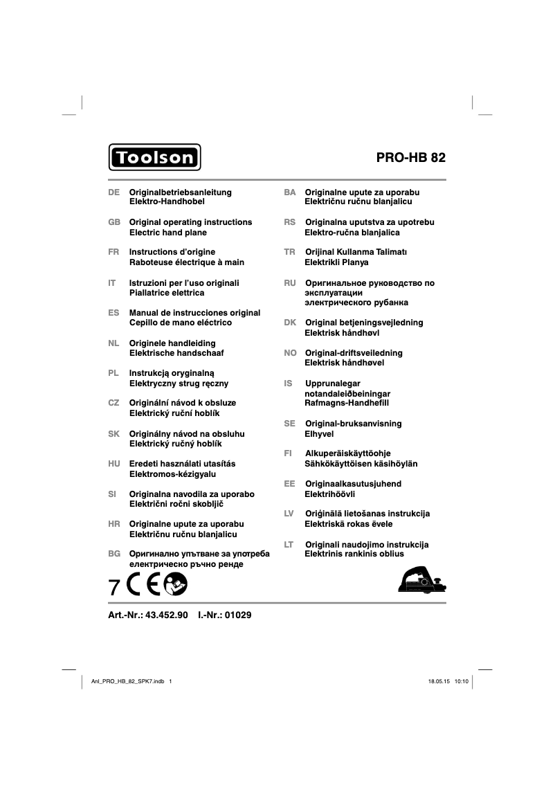 Page n°1 - Manuel utilisateur Toolson PRO-HB 82