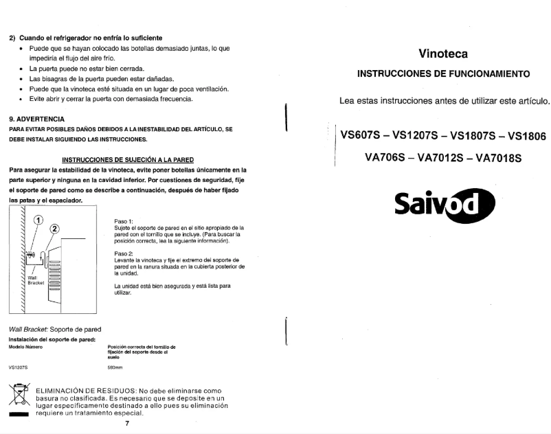Image de la première page du manuel de l'appareil VS607S