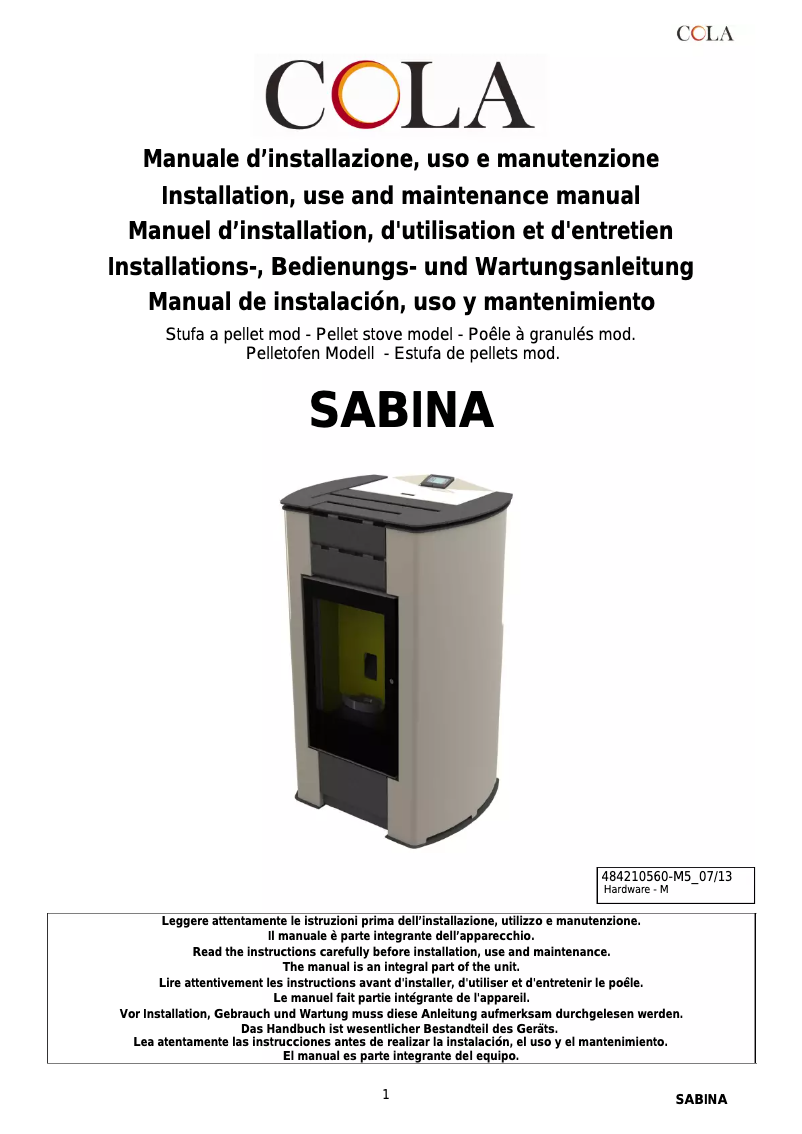 Page 1 de la notice Manuel utilisateur Cola Sabina