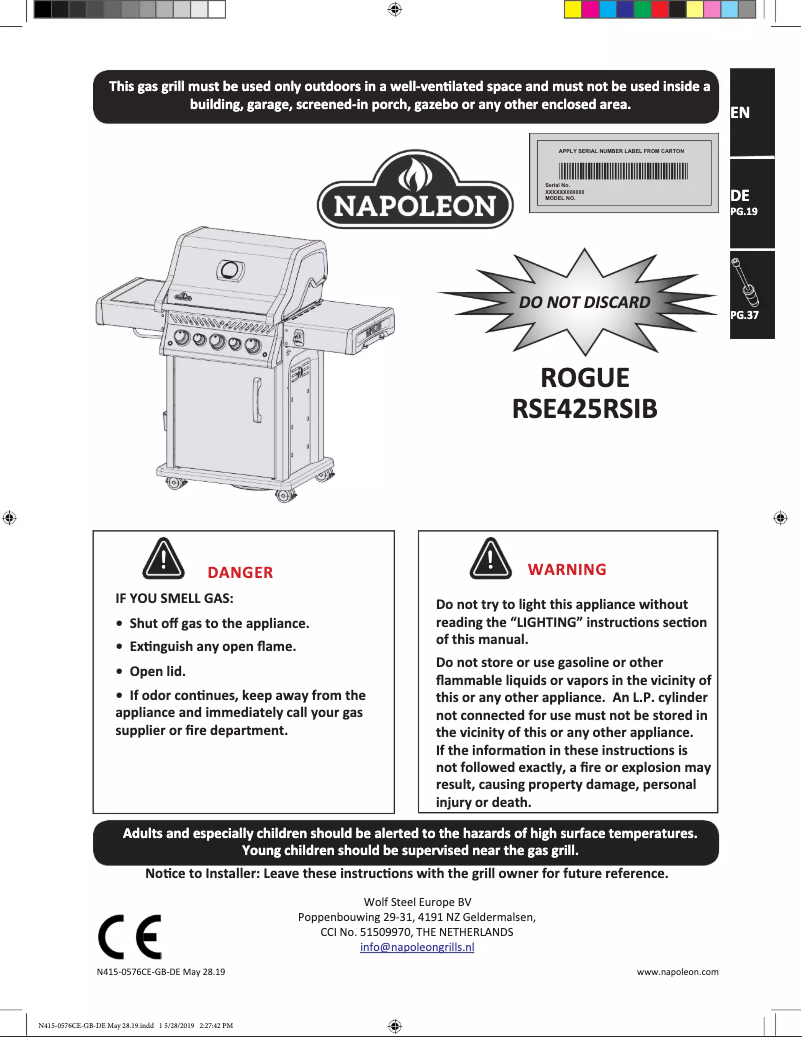 Page n°1 - Manuel utilisateur Napoleon Rogue SE 425