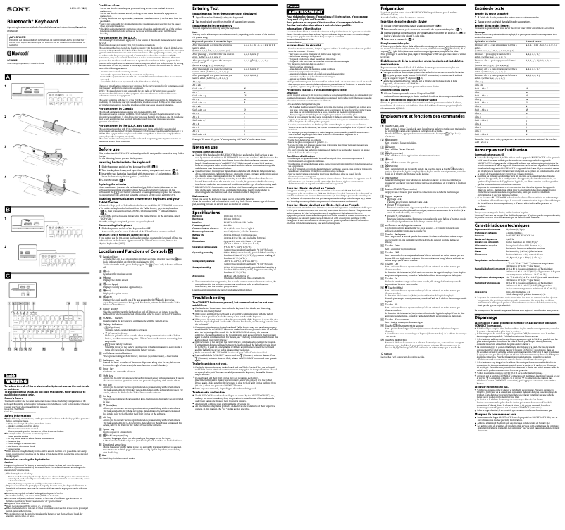 Image de la première page du manuel de l'appareil SGPWKB1