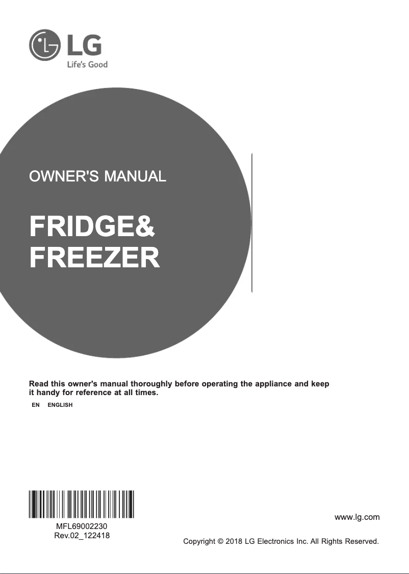 Page 1 de la notice Manuel utilisateur LG GMJ936NSHV