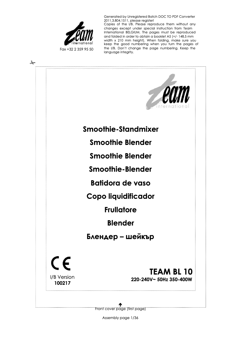 Page n°1 - Manuel utilisateur Team BL 10