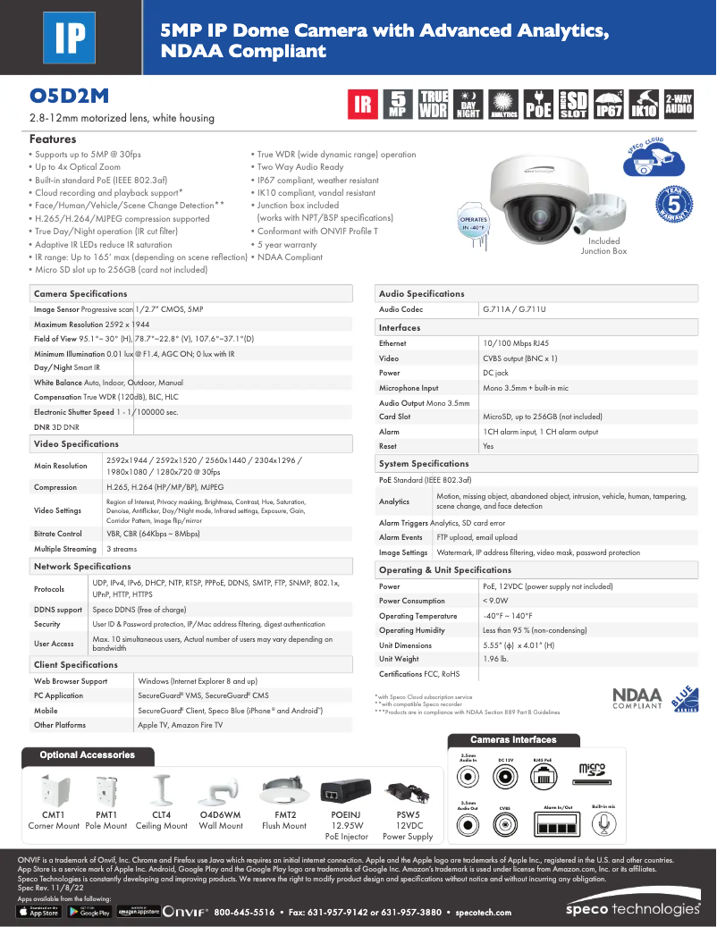 Page n°1 - Fiche technique Speco Technologies O5D2M