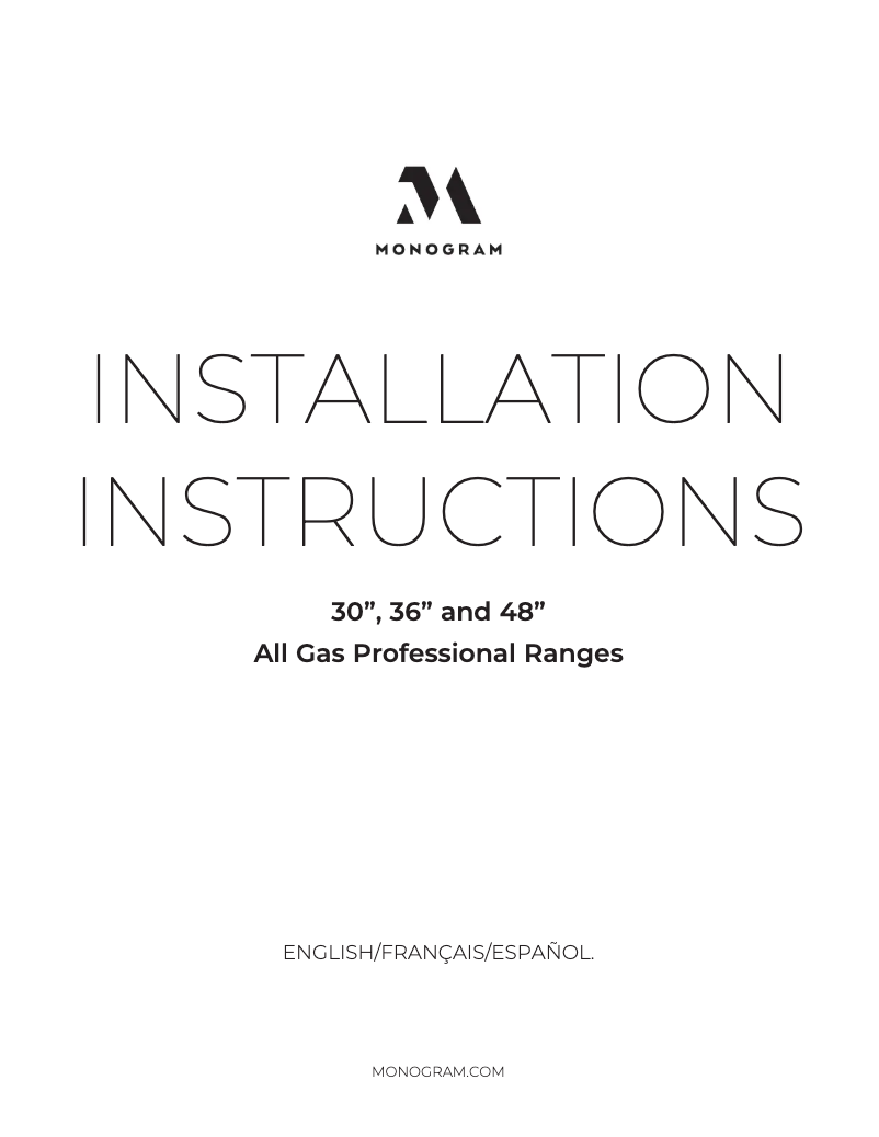 Page 1 de la notice Guide d'installation Monogram ZGP366NTSS