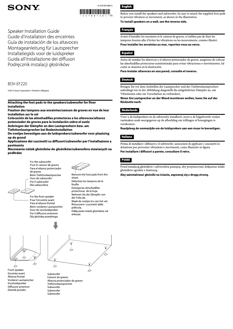 Page n°1 - Guide d'installation Sony BDV-EF220