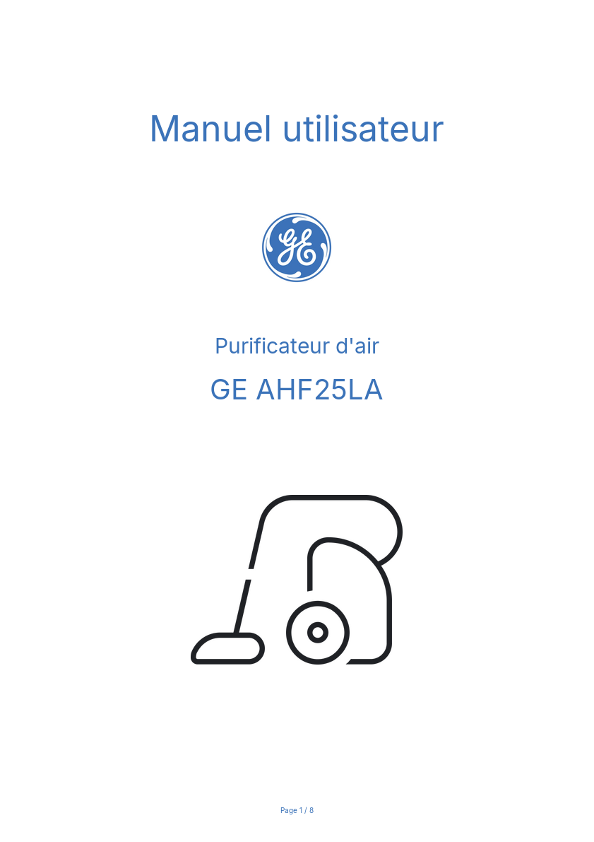 Page n°1 - Manuel utilisateur GE AHF25LA