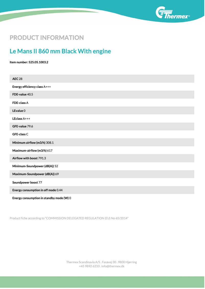 Page n°1 - Fiche technique Thermex Le Mans II