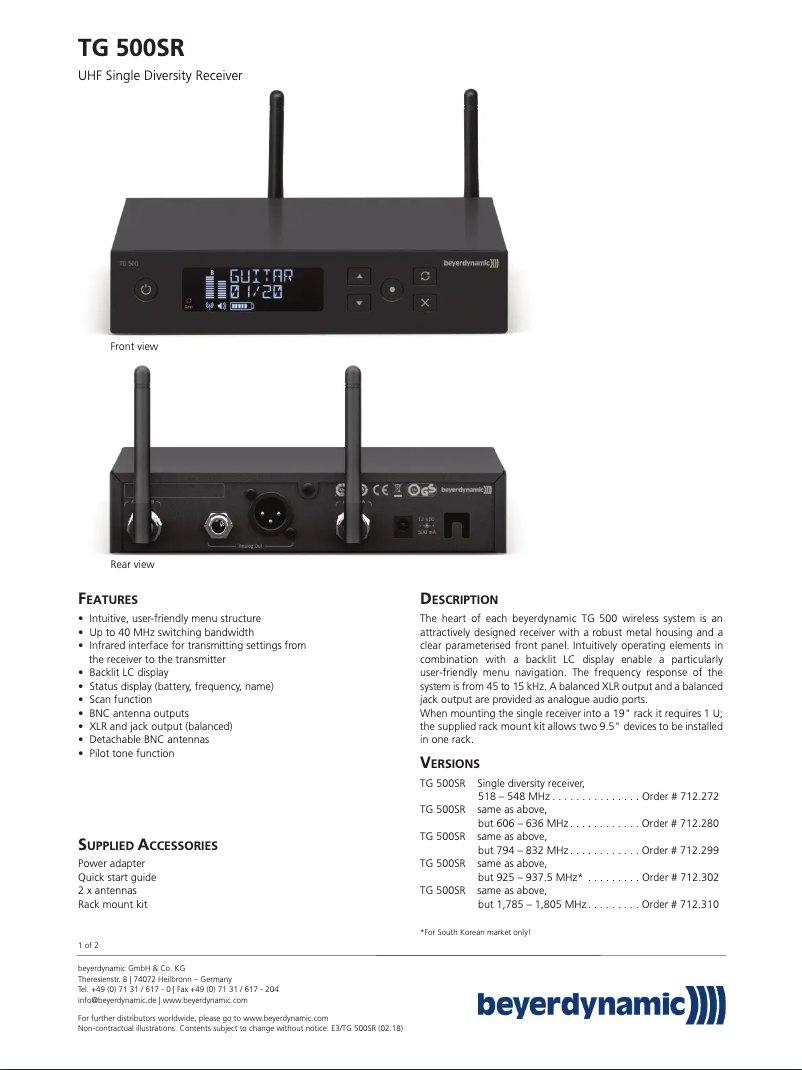 Page n°1 - Fiche technique Beyerdynamic TG 556