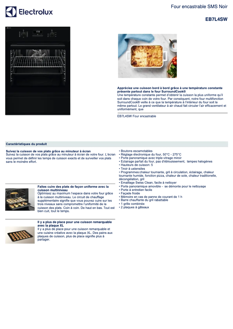 Page 1 de la notice Fiche technique Electrolux EB7L4SW