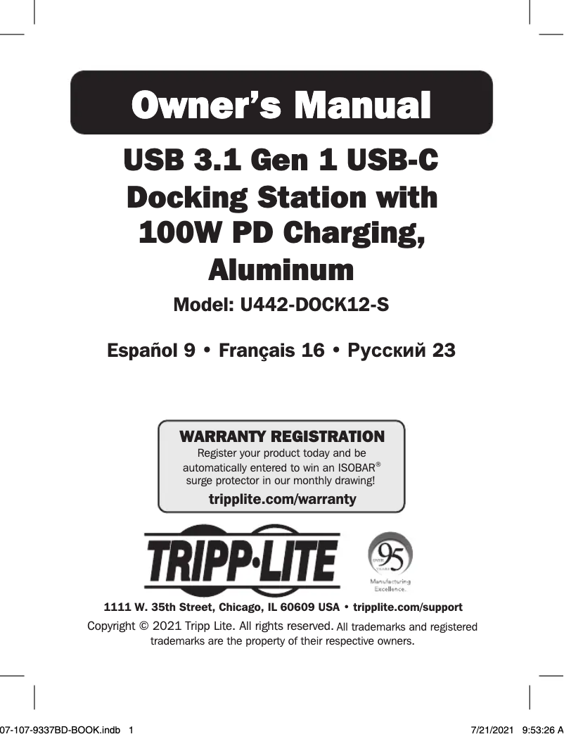 Page n°1 - Manuel utilisateur Tripp Lite U442-DOCK12-S