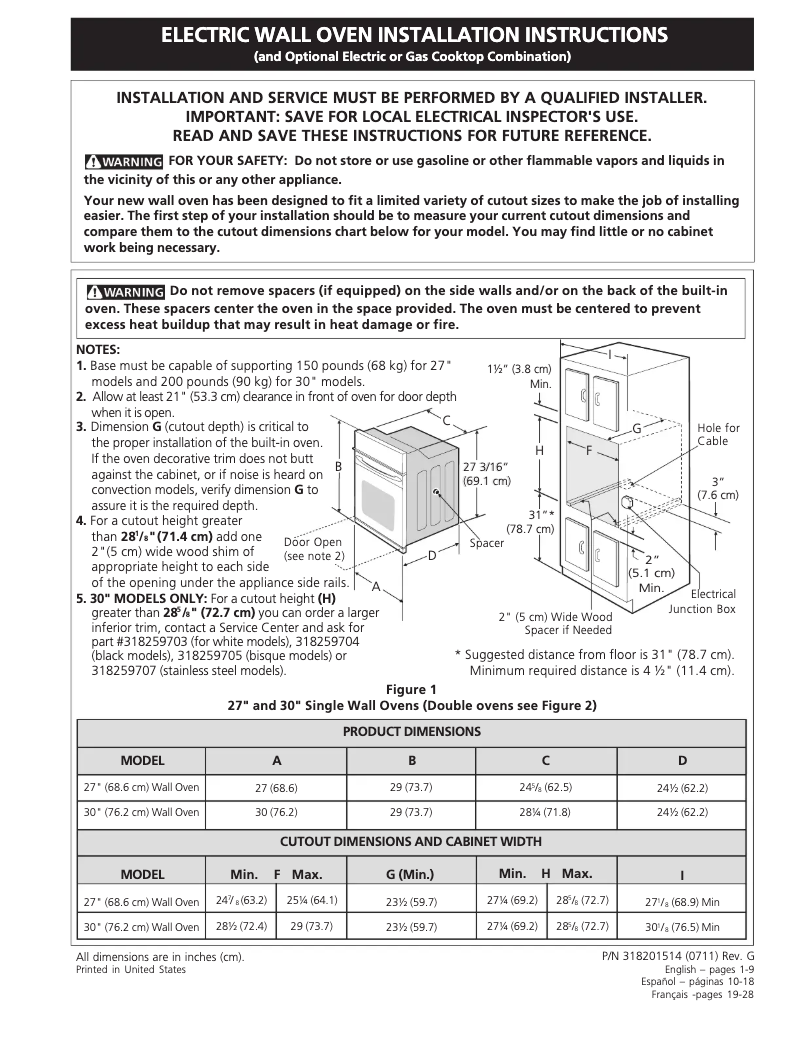 Page 1 de la notice Guide d'installation Frigidaire FEB27S5GC
