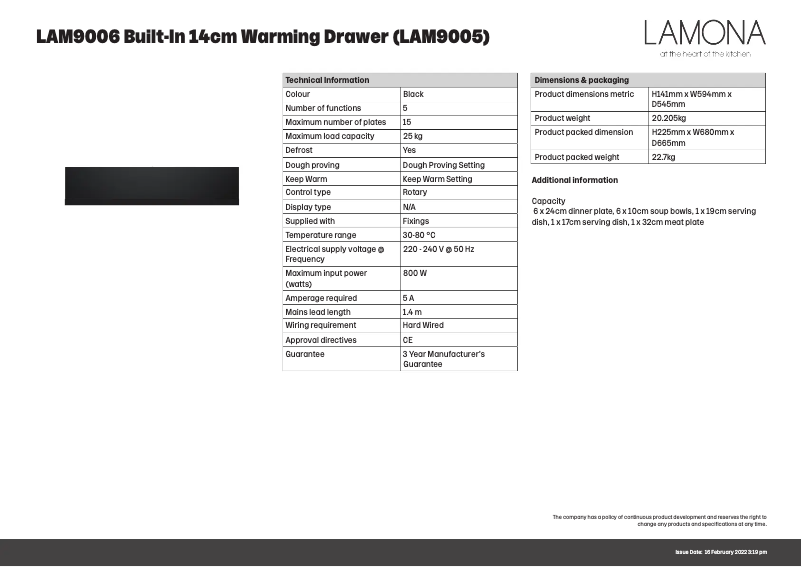 Página 1 del manual Ficha técnica Lamona LAM9006