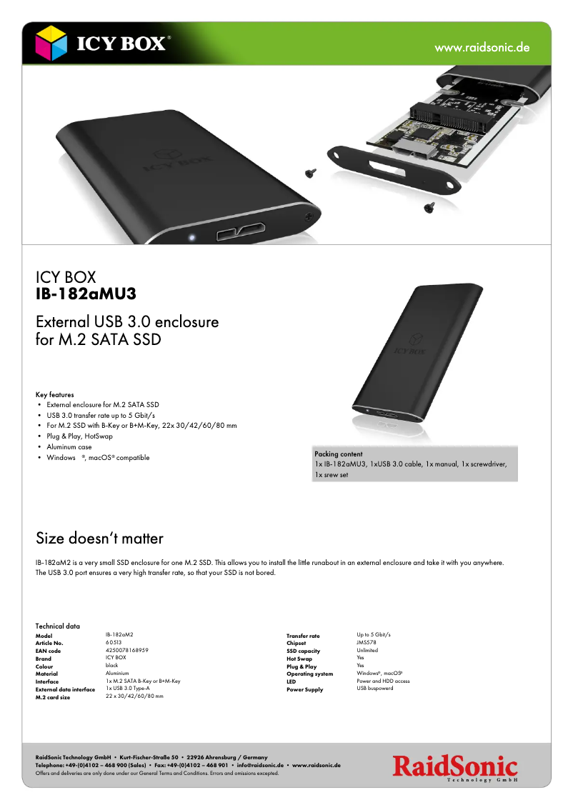 Page n°1 - Fiche technique Icy Box IB-182aMU3