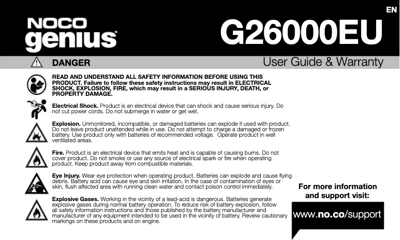 Page 1 de la notice Manuel utilisateur NOCO Genius G2600