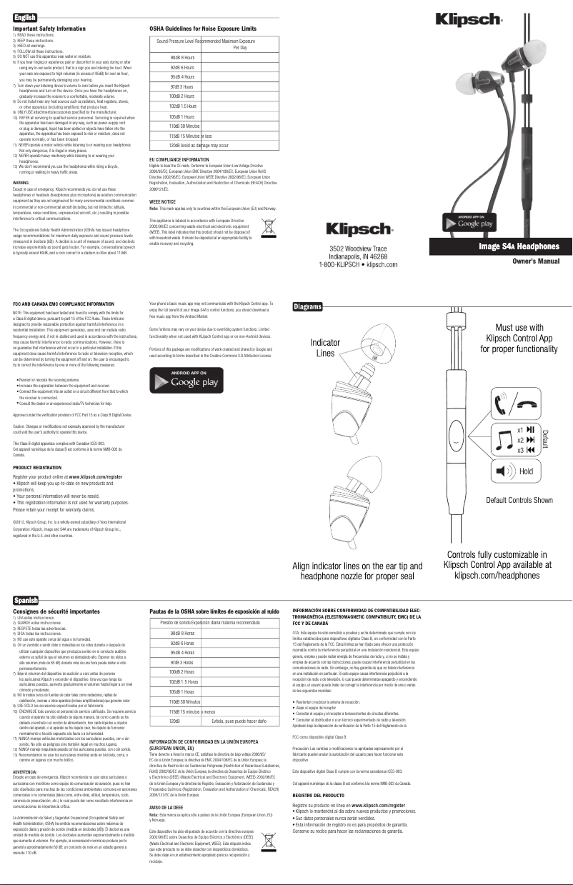 Page 1 de la notice Manuel utilisateur Klipsch S4A (II)
