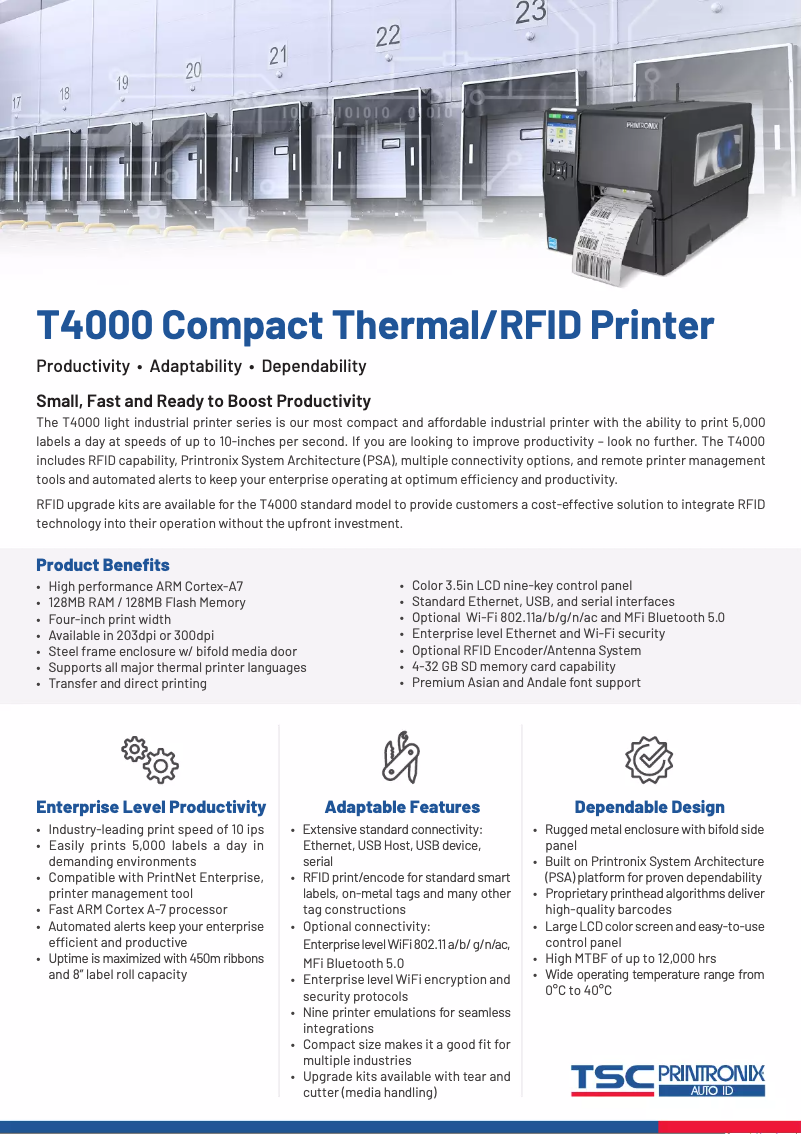 Page 1 de la notice Fiche technique TSC T4204