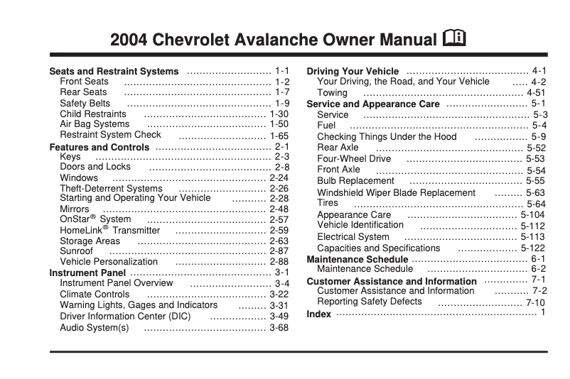 Page 1 de la notice Manuel utilisateur Chevrolet Cavalier (2004)