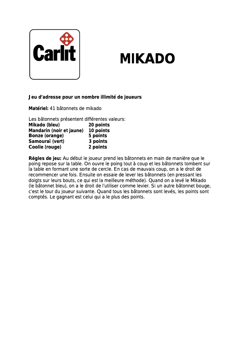 Page n°1 - Manuel utilisateur Carlit Mikado