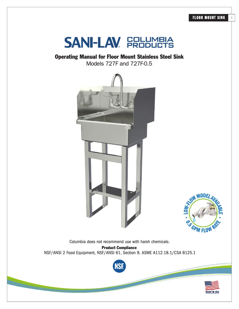 Page 1 de la notice Manuel utilisateur Sani-Lav 727F