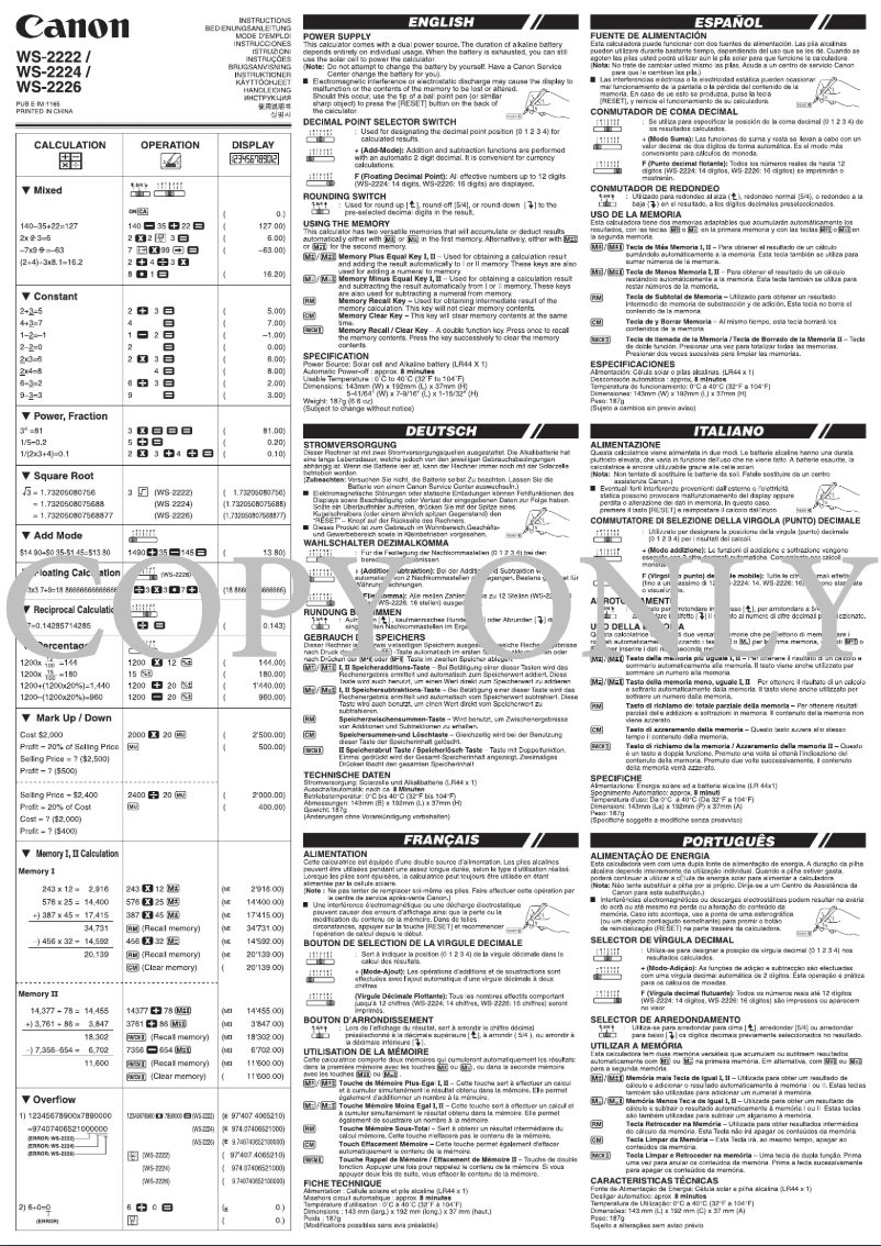 Image de la première page du manuel de l'appareil WS-2224