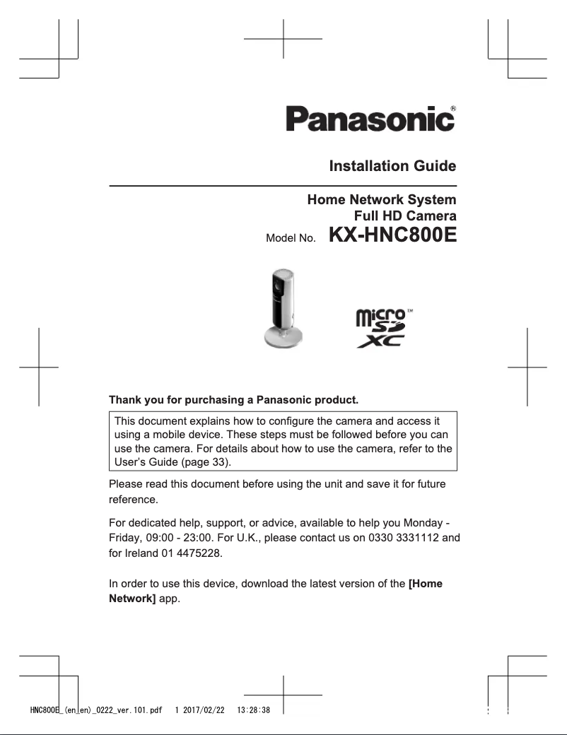 Page 1 de la notice Manuel utilisateur Panasonic KX-HNC800E