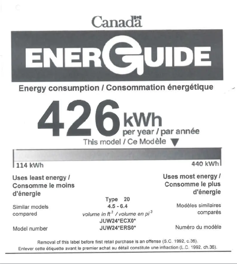 Page n°1 - Label énergétique JennAir JUW24FLECX