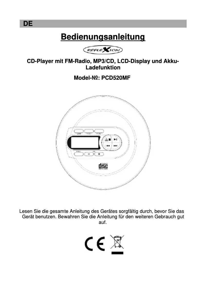 Image de la première page du manuel de l'appareil PCD520MF