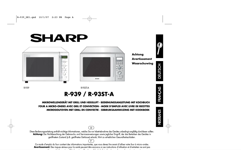Page n°1 - Manuel utilisateur Sharp R-939IN