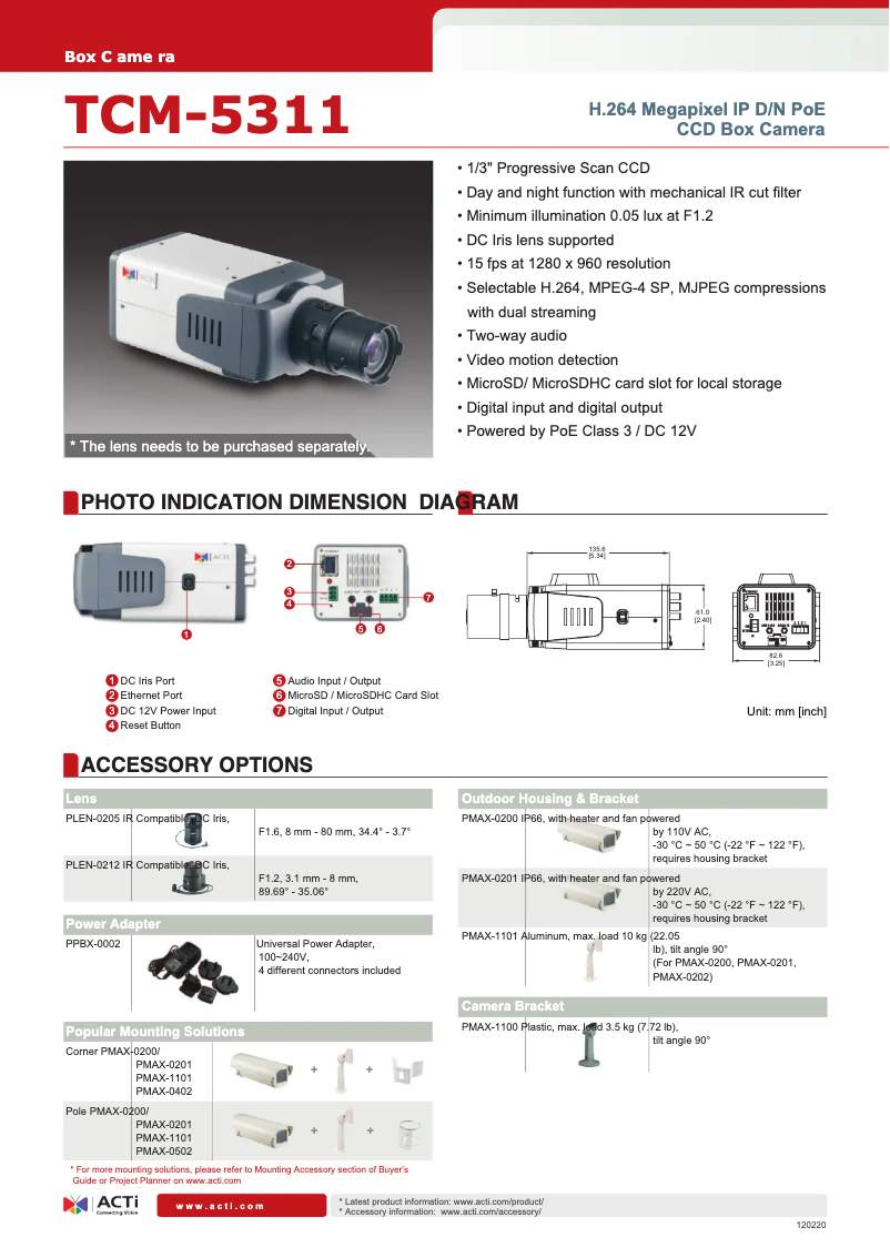 Page n°1 - Fiche technique ACTi TCM-5311