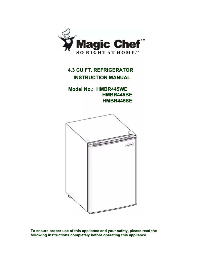 Page 1 de la notice Manuel utilisateur Magic Chef HMBR445SE