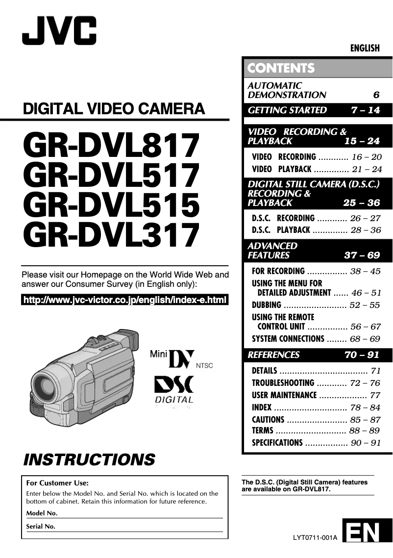 Image de la première page du manuel de l'appareil GR-DVL517