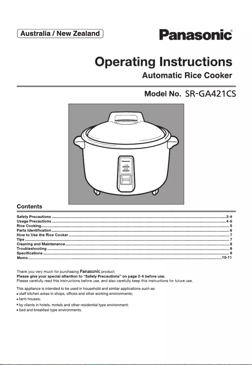 Image de la première page du manuel de l'appareil SR-GA421CS