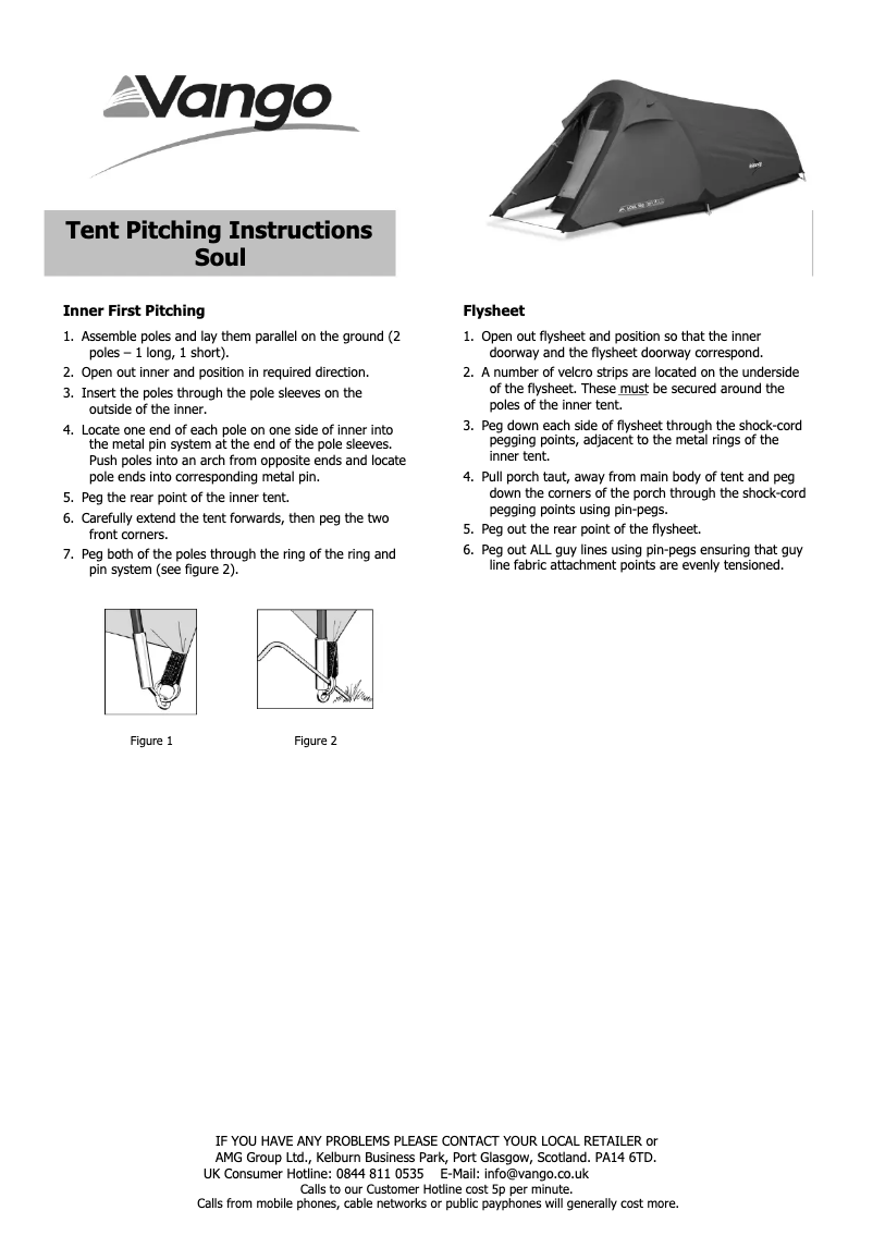 Page 1 de la notice Manuel utilisateur Vango Soul 300