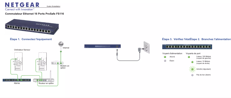 Page n°1 - Guide d'installation Netgear FS116