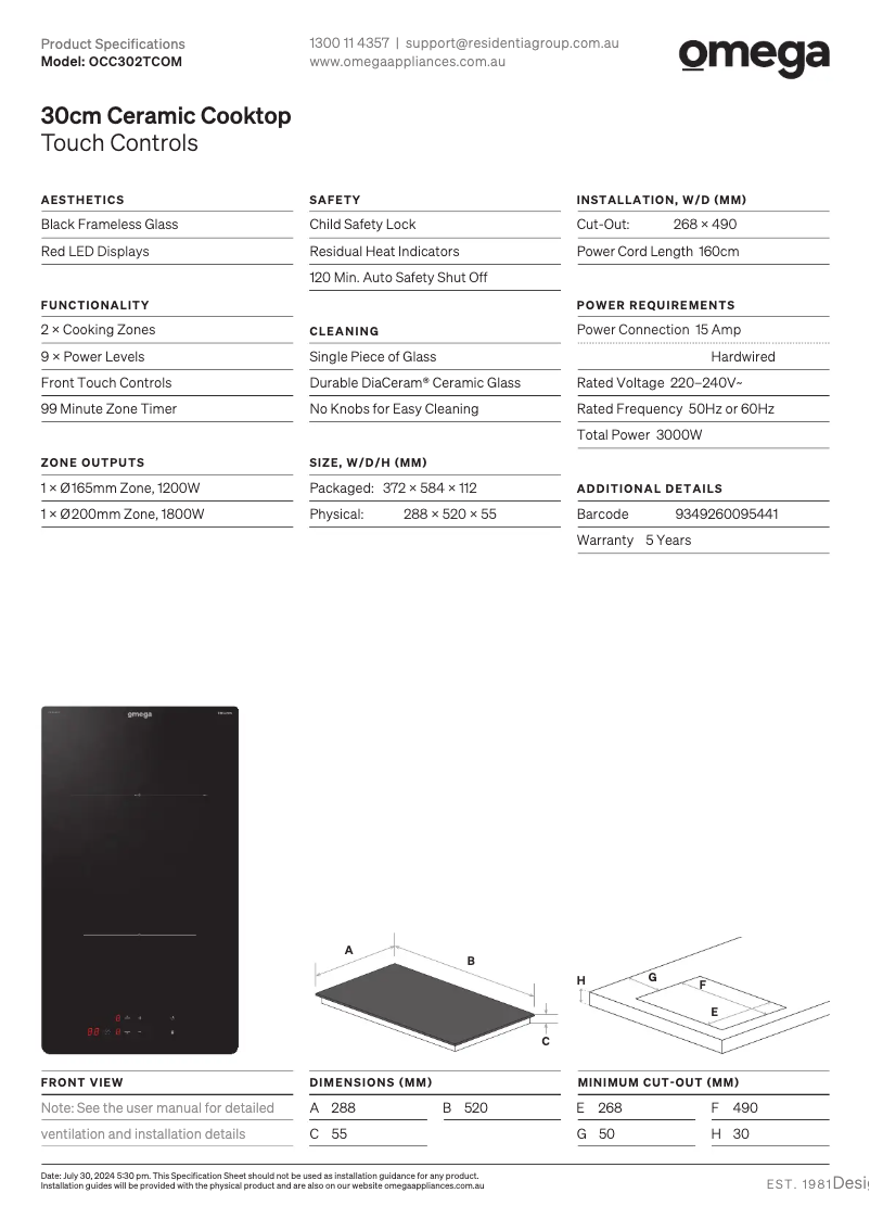 Page n°1 - Fiche technique Omega OCC302TCOM