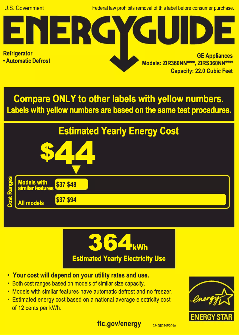 Page 1 de la notice Label énergétique Monogram ZIRS360NNRH