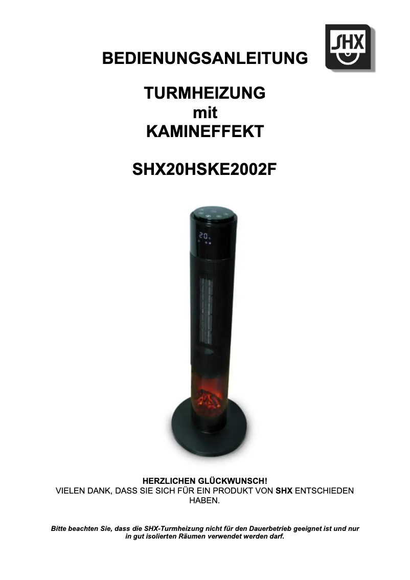 Page n°1 - Manuel utilisateur SHX SHX20HSKE2002F