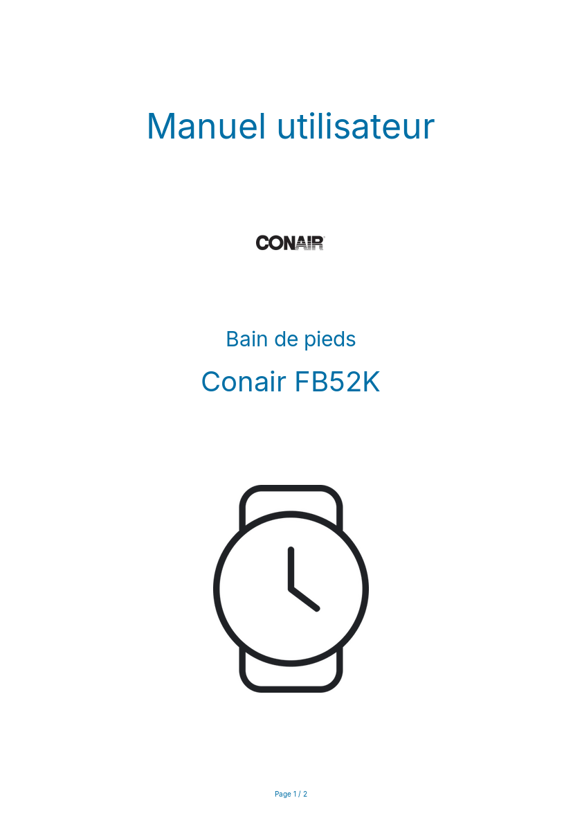 Page n°1 - Manuel utilisateur Conair FB52K