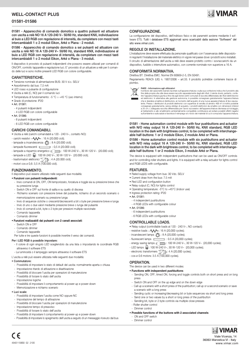 Page n°1 - Instructions / montage Vimar 01586