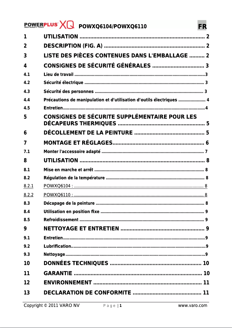 Page n°1 - Manuel utilisateur PowerPlus POWXQ6104