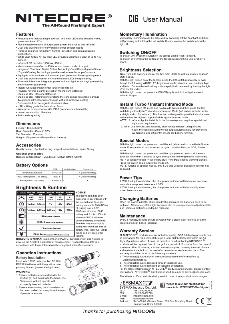 Page 1 de la notice Manuel utilisateur Nitecore CI6