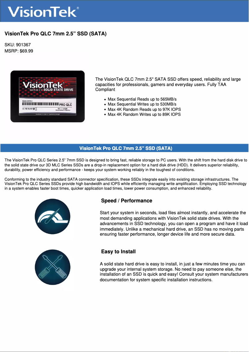 Page n°1 - Manuel utilisateur VisionTek Pro QLC