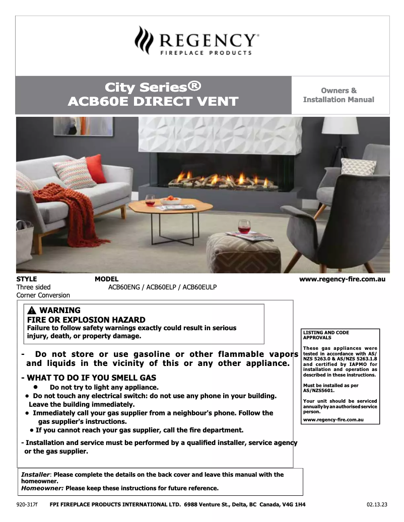 Page 1 de la notice Manuel utilisateur Regency City Series San Francisco Bay 40 ACB40E