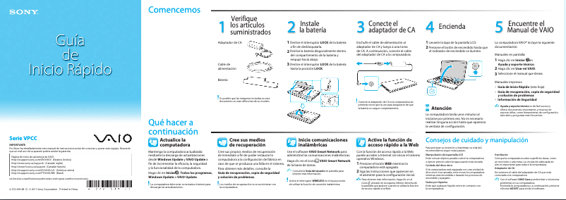 Page 1 de la notice Guide d'installation Sony Vaio VPCCB190X