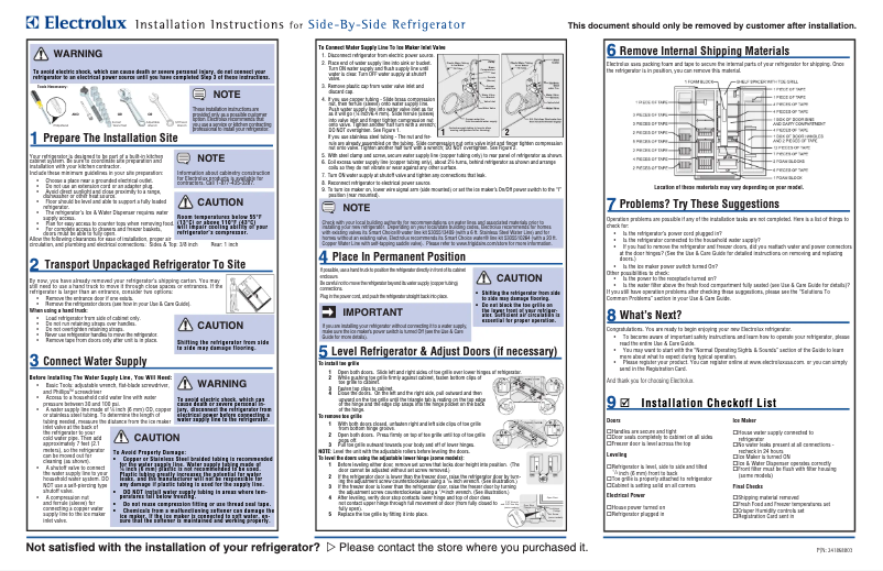Page 1 de la notice Guide d'installation Electrolux EW23CS75QS